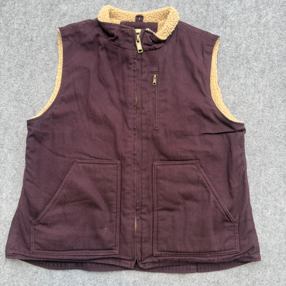 Cedar Rose Canvas Sherpa Lined Workwear Vest Purple Mens Large L Zip Up Pocket